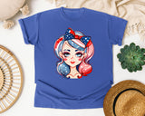 Patriotic Girl With Bow graphic tee in Flo Blue