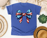 Patriotic Flag Bow Grey graphic tee in Flo Blue