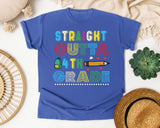 Straight Outta 4th Grade Pencil graphic tee in Flo Blue