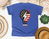Patriotic Light Bulb Navy graphic tee in Flo Blue