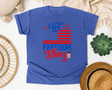 Let Freedom Bling Red graphic tee in Flo Blue