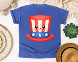 Uncle Sam Top Hat Orange graphic tee in Flo Blue