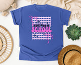 First Day Of School Pink Grid graphic tee in Flo Blue
