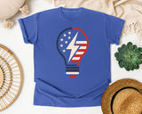Patriotic Light Bulb Red graphic tee in Flo Blue
