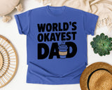 World's Okayest Dad White graphic tee in Flo Blue