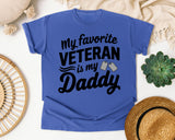 My Favorite Veteran Is My Daddy White graphic tee in Flo Blue