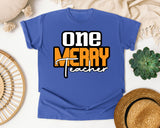 One Merry Teacher graphic tee in Flo Blue