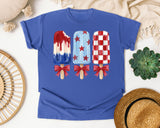 Patriotic Popsicles With Bows graphic tee in Flo Blue