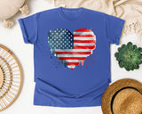 American Flag Heart Grey graphic tee in Flo Blue