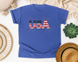 USA Grey graphic tee in Flo Blue