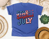 Star Spangled July Grey graphic tee in Flo Blue