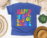 Happy First Day Of School Groovy graphic tee in Flo Blue