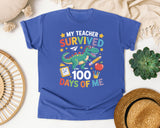 My Teacher Survived 100 Days Of Me Dinosaur graphic tee in Flo Blue