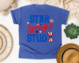 Star Spangled Stud graphic tee in Flo Blue