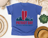 Patriot Day We Will Never Forget Red graphic tee in Flo Blue