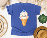 Patriotic Ice Cream Cone Gold graphic tee in Flo Blue