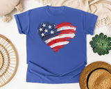 American Flag Heart Red 2 graphic tee in Flo Blue
