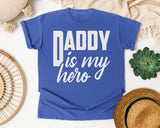 Daddy Is My Hero White 3 graphic tee in Flo Blue