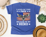 Land Of The Free Because Of My Hero graphic tee in Flo Blue