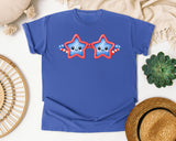 Patriotic Star Sunglasses graphic tee in Flo Blue