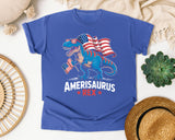 Amerisaurus Rex Pink graphic tee in Flo Blue