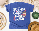 100 Days Of Coffee Teach Repeat graphic tee in Flo Blue
