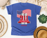 We Will Never Forget Patriot Day Red graphic tee in Flo Blue