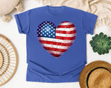American Flag Heart Red 3 graphic tee in Flo Blue