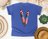 Patriotic Firework Rockets graphic tee in Flo Blue