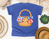 Patriotic Picnic Basket graphic tee in Flo Blue