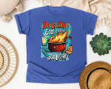 Hot Grillin Cool Chillin Dad Livin graphic tee in Flo Blue