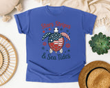 Stars Stripes And Sea Tides Grey 2 graphic tee in Flo Blue