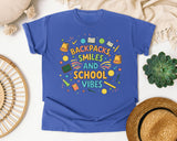 Backpacks Smiles And School Vibes graphic tee in Flo Blue