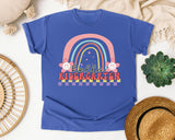 Hello Kindergarten Rainbow graphic tee in Flo Blue