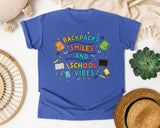 Backpacks Smiles And School Vibes Doodle graphic tee in Flo Blue