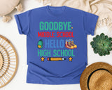 Goodbye Middle School Hello High School graphic tee in Flo Blue