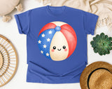 Patriotic Beach Ball graphic tee in Flo Blue