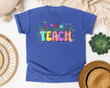 Teach Floral Pastel graphic tee in Flo Blue