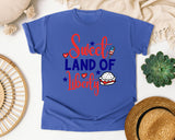 Sweet Land Of Liberty Red 2 graphic tee in Flo Blue