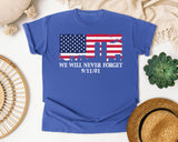 We Will Never Forget Navy 2 graphic tee in Flo Blue