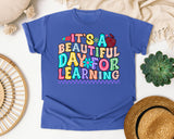 Its A Beautiful Day For Learning graphic tee in Flo Blue