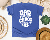 Dad Fueling Chaos Since Day One White graphic tee in Flo Blue