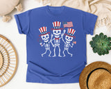 Patriotic Skeleton Trio White graphic tee in Flo Blue