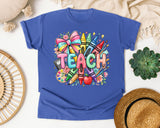 Teach Crayons graphic tee in Flo Blue