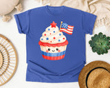 Patriotic Cupcake With Flag graphic tee in Flo Blue