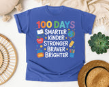 100 Days Smarter Kinder Stronger Braver Brighter graphic tee in Flo Blue