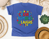 Colors Numbers And Laughs graphic tee in Flo Blue