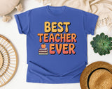 Best Teacher Ever Orange graphic tee in Flo Blue