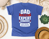Dad Level Expert Multitasking White graphic tee in Flo Blue