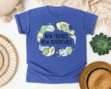 New Friends New Adventures graphic tee in Flo Blue